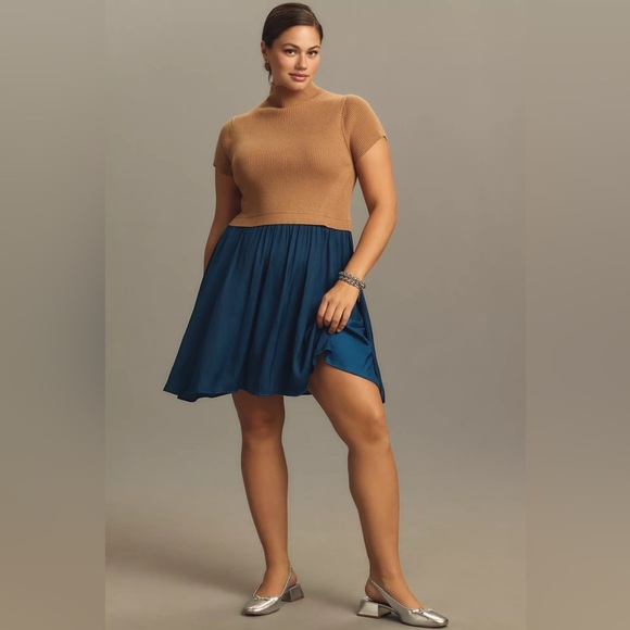 NWT! Anthro The Thea Twofer Sweater Dress: Short-Sleeve Mini Edition - 2X🟤 - Picture 4 of 8